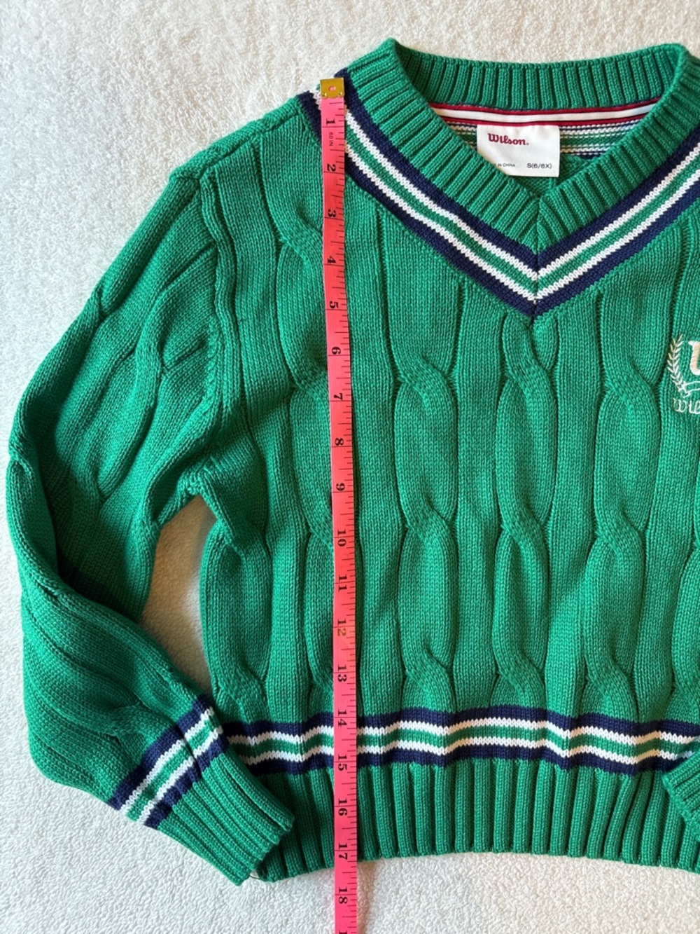 Wilson Preppy Tennis Sweater, Green w Blue White. Size 6/6x - Picture 4 of 8